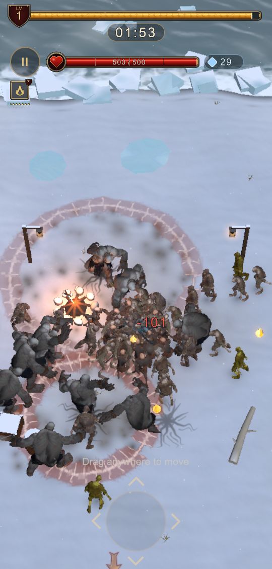 The Knight holds off a huge undead horde on the snowy shore